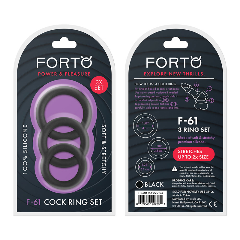 FORTO 3-PIECE SILICONE COCKRING SET - BLACK
