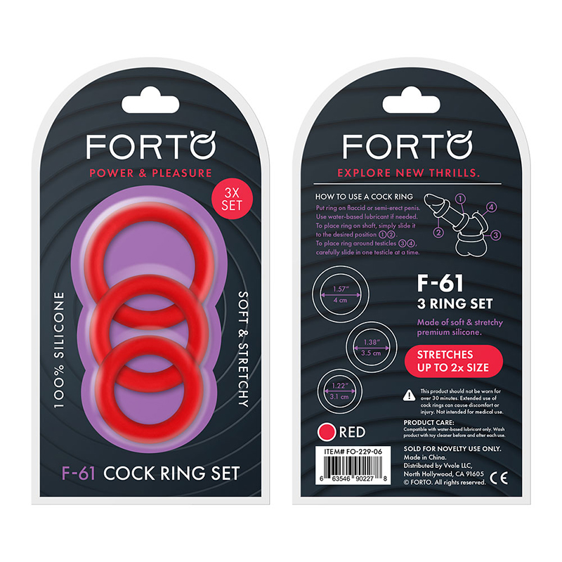 FORTO 3-PIECE SILICONE COCKRING SET RED